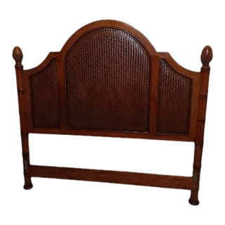 1990s Tommy Bahama Style King Headboard Wood Brown Tropical For Sale