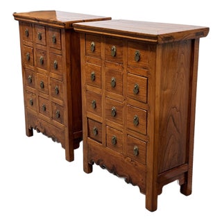 Chinese Vintage Wood Apothecary Nightstands, Pair For Sale