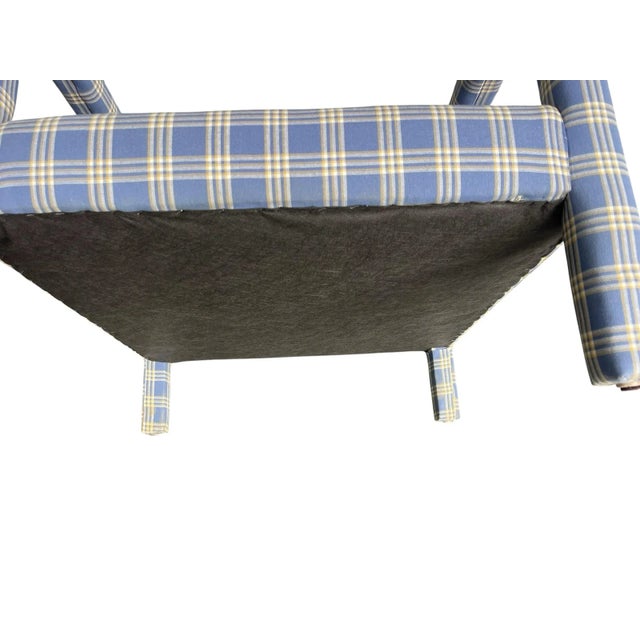 Vintage Parsons Lounge Chair With Custom Blue Plaid Upholstery | Milo Baughman Style For Sale - Image 12 of 12