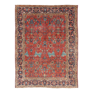 Antique Tabriz Rug With All Over Design in Rust Red, Blue's, Yellow, and L. Blue 9'7 X 13'3