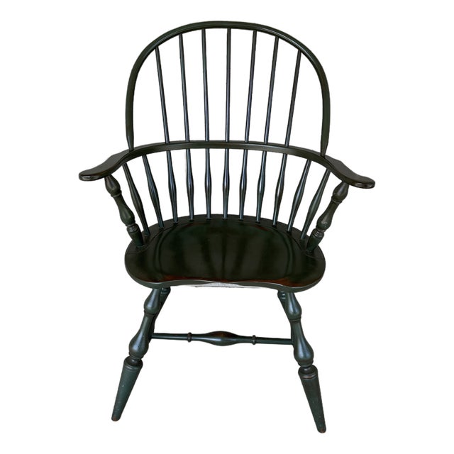 Nichols & Stone Olive Green Maple Sack Back Arm Chair For Sale
