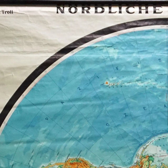 Vintage Northern Hemisphere of the Earth Rollable Map Wall Chart For Sale - Image 6 of 8
