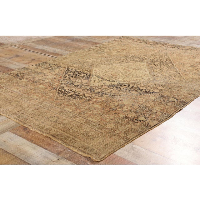 Textile Distressed Antique Persian Mahi Tabriz Rug - 04'04 X 06'06 For Sale - Image 7 of 9