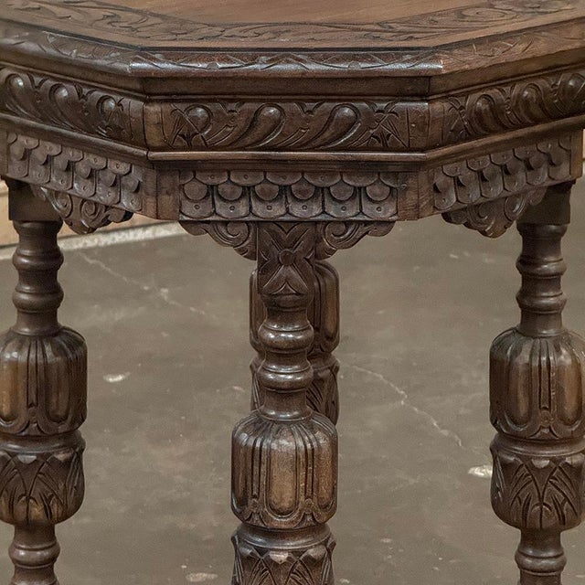 Antique Jacobean Style Octagonal End Table in Hand Waxed Oak For Sale - Image 18 of 18