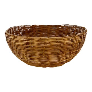 Large Vintage Wicker Bowl For Sale
