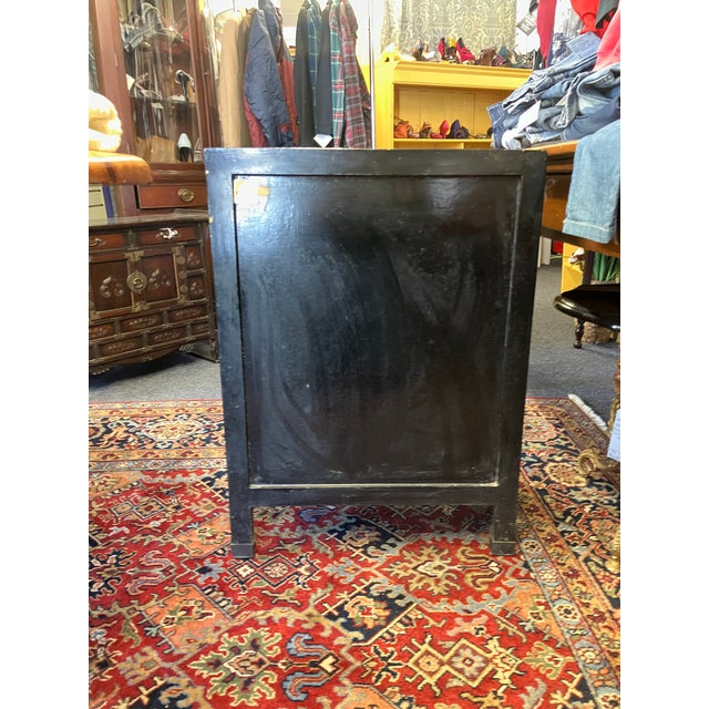 Antique Chinese Black Lacquer Cabinet W Jade Inlay of Bird & Floral Motif For Sale - Image 15 of 17