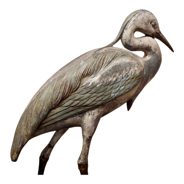 Blue Heron Bird -1930s Japanese Cold Painted Metal Sculpture For Sale