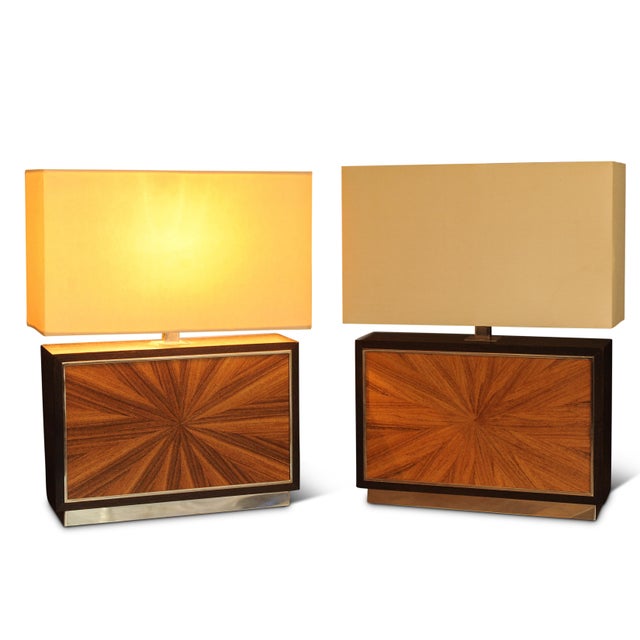 Metal Sunburst Table Lamps in Chrome and Shades by Linley Chelsea, Set of 2 For Sale - Image 7 of 9