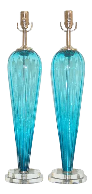 Joe Cariati Glass Teardrop Lamps Blue