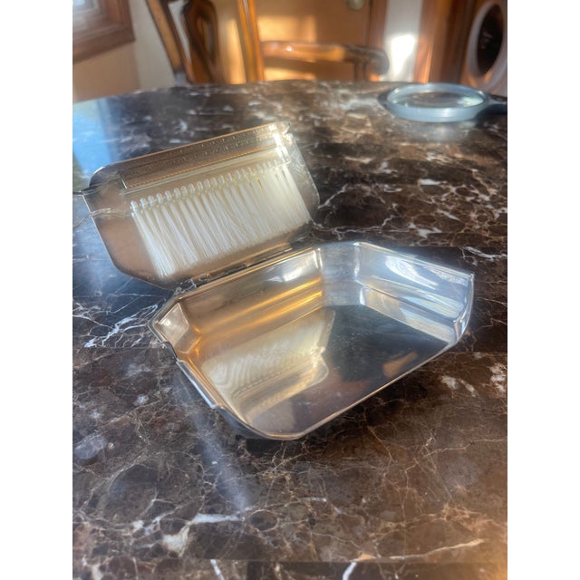 Mid-Century Modern 1970s Silver-Plate Butler Crumb Catcher & Brush For Sale - Image 3 of 9