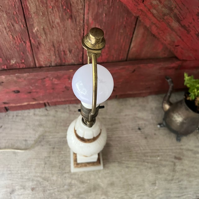 Vintage Italian Marble & Alabaster Urn Lamp 13" Elegant Design With Brass Accents For Sale - Image 14 of 18