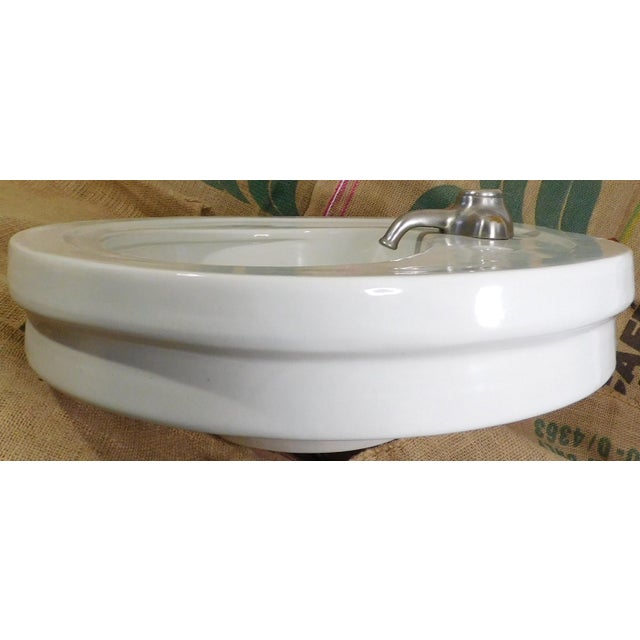 Antique 1918 Trenton Potteries Company Impervio Large Vitreous China Pedestal Sink With Rare Faucet For Sale - Image 9 of 18