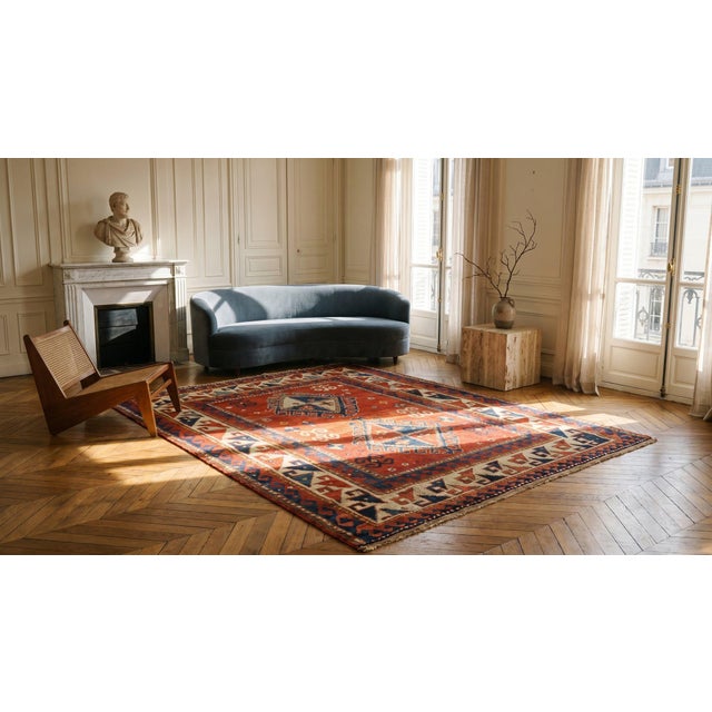 Red 1880s Red Diamond Antique Caucasian Kazak Rug 3' 9'' X 5' 2'' Handknotted Wool Carpet For Sale - Image 8 of 9
