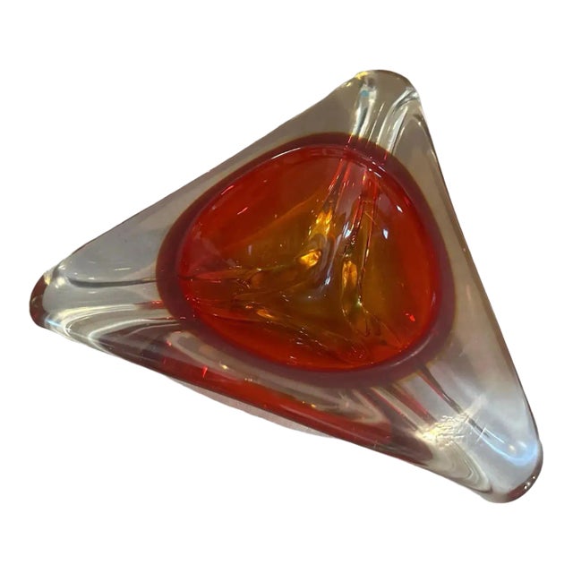 A 1960s Modernist Red Sommerso Murano Glass Large Triangular Ashtray by Seguso For Sale