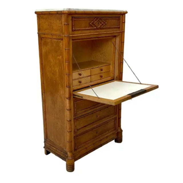 Late 19th Century Faux Bamboo Chest of Drawers With Desk & Marble Top For Sale - Image 5 of 12