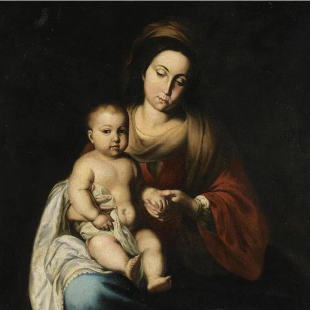 Circle of Esteban Murillo, The Virgin and Child, Oil on Canvas For Sale - Image 5 of 7