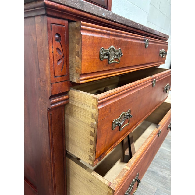 Brown Antique Victorian Eastlake Marble Top Walnut Dresser With Mirror For Sale - Image 8 of 13