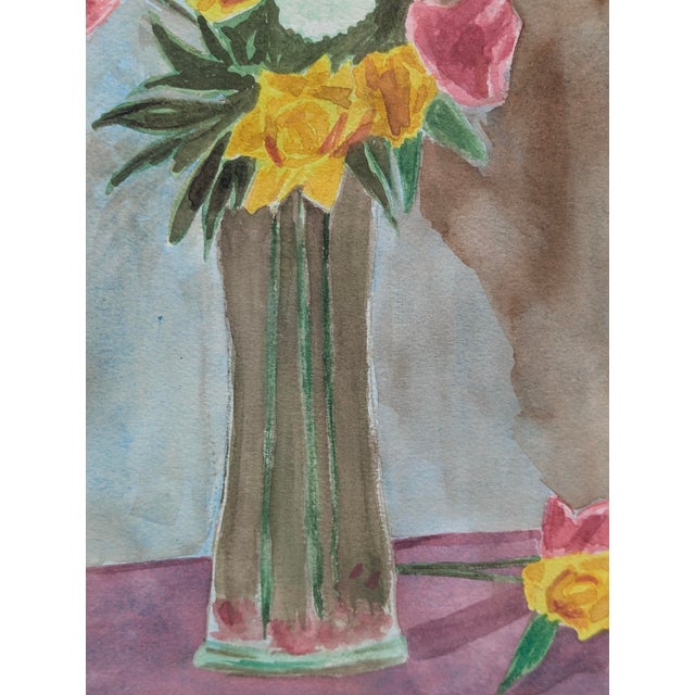 Vintage Original Still Life Floral Watercolor Painting Framed For Sale - Image 4 of 10