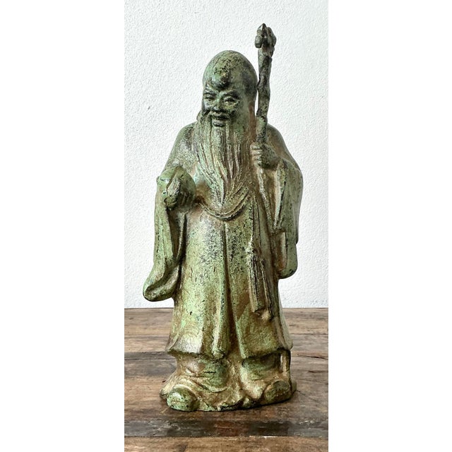 Celadon Vintage Asian Patinated Bronze Character For Sale - Image 8 of 12