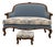 French Louis XV Style Settee & Stool – Newly Restored – Schumacher/Waverly Linen For Sale