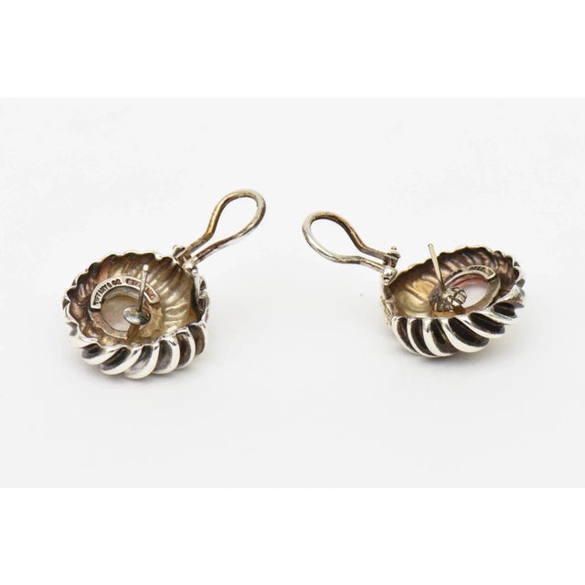 Metal Vintage Tiffany and Co. Sterling Silver and Mabe Pearl Pierced Lever Back Earrings Pair of 70's For Sale - Image 7 of 10