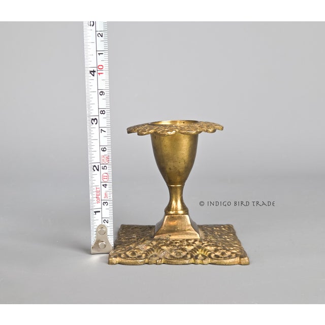 Antique French Solid Brass Repousse Floral Candlestick Holder For Sale In Greenville, SC - Image 6 of 6