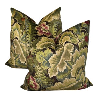 Chelsea Velvet Fern and Mulberry Pillows - A Pair For Sale