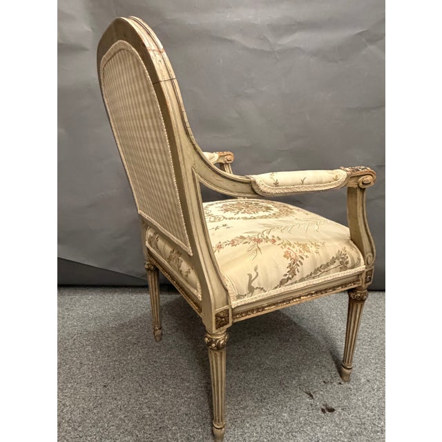 Set of 4 19th Century French Louis XVI Style Armchairs, Original Polychrome & Parcel Gilt, Circa 1890 For Sale - Image 4 of 8