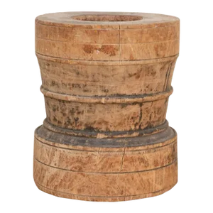 Oxidized Teak Turned Rice Grinder Pot