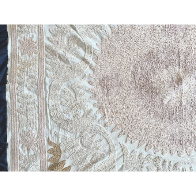 Textile Suzani Embroidery Wall Decor - Neutral Tan Uzbek Tablecloth For Sale - Image 7 of 9