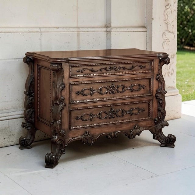 Rococo Antique Italian Rococo Revival Hand Carved Walnut Commode For Sale - Image 3 of 18