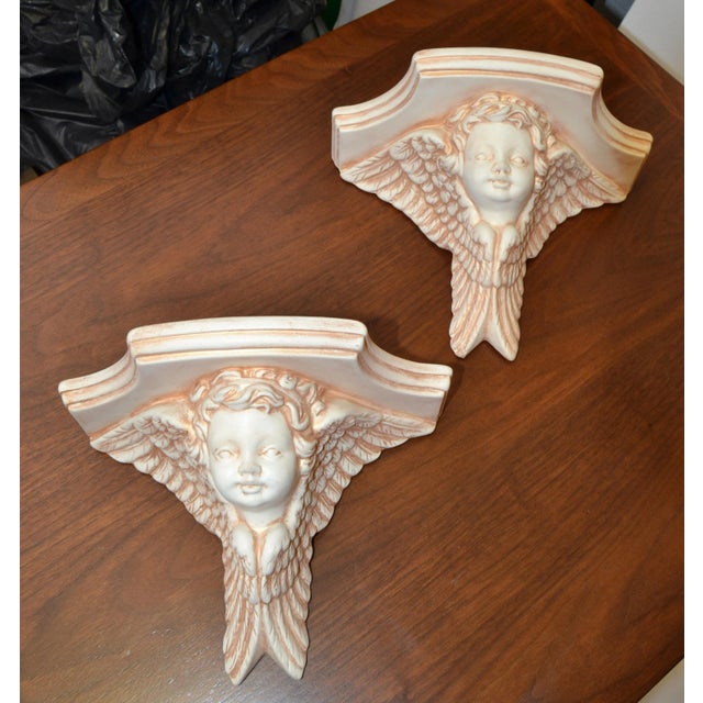 Beautiful Pair of Ceramic Angel Head Wall Brackets, Wall Shelves, Display Sconces, Cherub Gothic Baroque Victorian Décor....