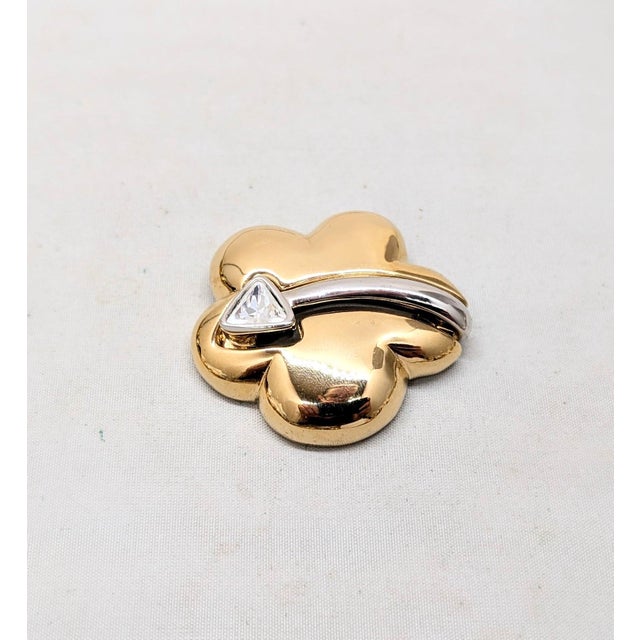 Vintage 1980s Signed Courreges Paris Goldtone & Rhodium Plated Rhinestone Brooch For Sale In Philadelphia - Image 6 of 7