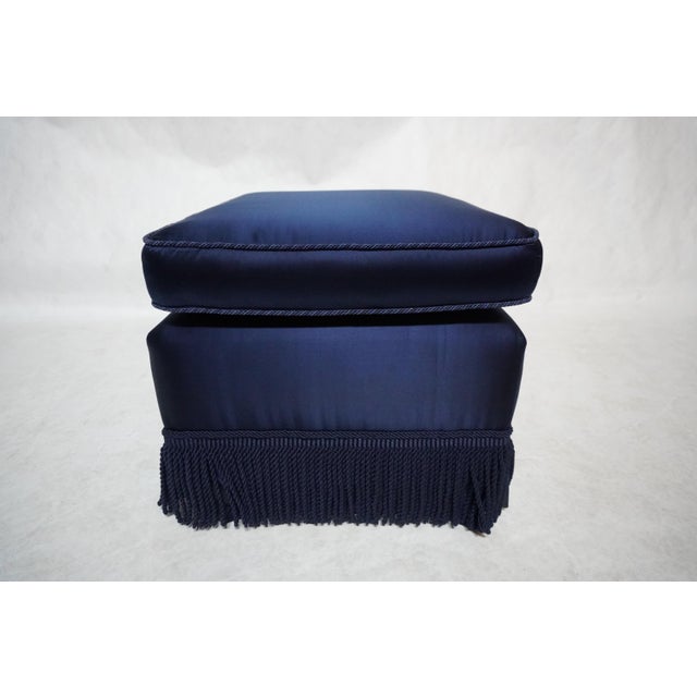Late 20th Century Blue Ottoman With Fringed Skirt For Sale - Image 4 of 8