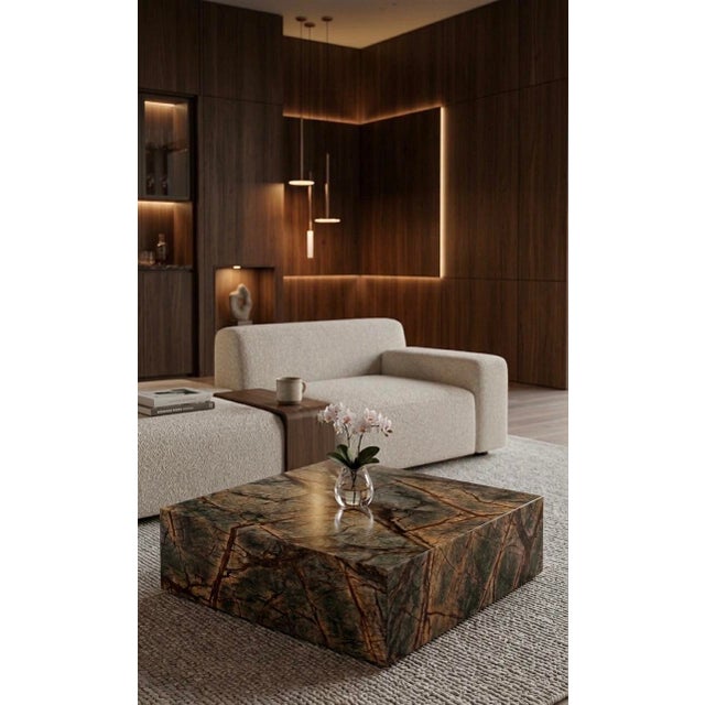 Marble Coffee Table in Marmo Forest Brown by Andrea Grasso For Sale - Image 4 of 7