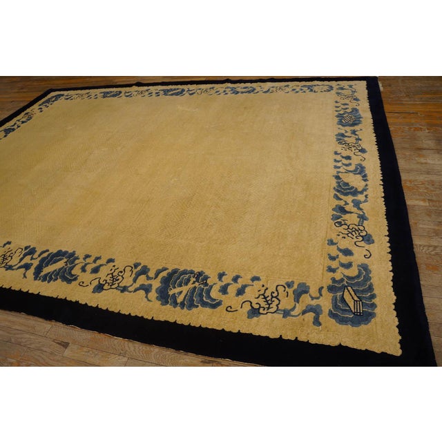 Beige Enchanting Beige Background Color and Black Border With Tone-on-Tone Pattern Antique Chinese Peking Rug For Sale - Image 8 of 12