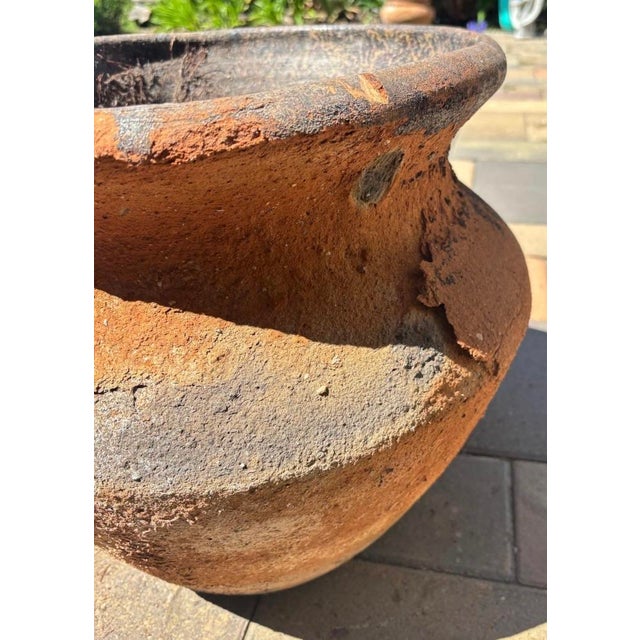 Vintage Mediterranean Terracotta Garden Planter With Applied Handles & Aged Patina For Sale - Image 9 of 12