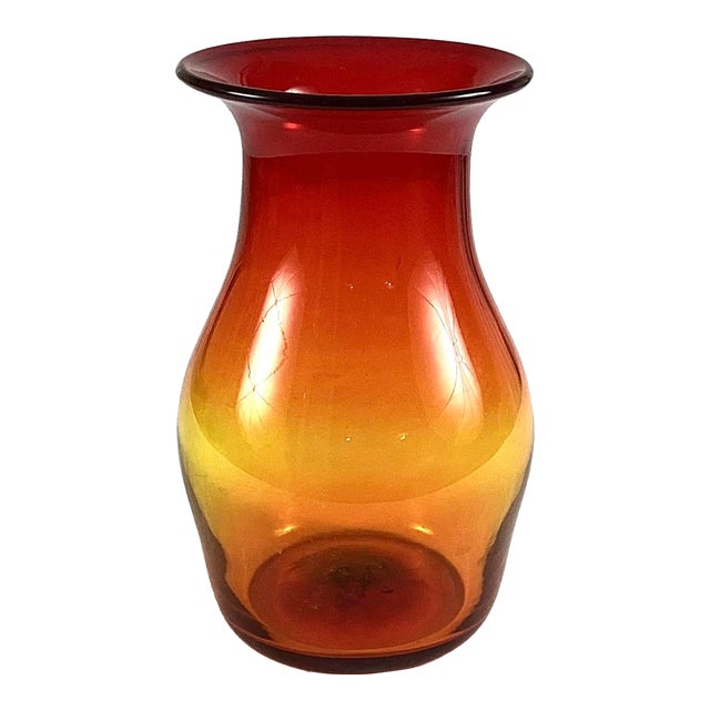 Blenko-1960s Mid-Century Modern Hand Blown Amberina Vase For Sale