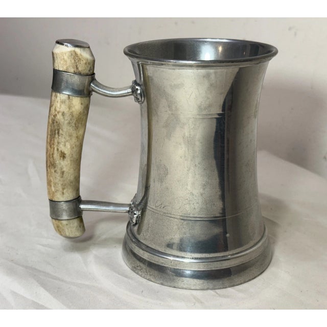 Vintage Handmade Polished Pewter Natural Stag Horn Glass Drinking Mug Stein Cup For Sale - Image 4 of 7
