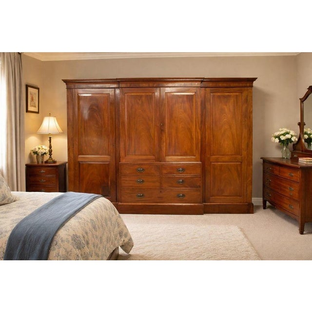 19th Century Mahogany Four-Door Breakfront Wardrobe, 1860s For Sale - Image 15 of 16