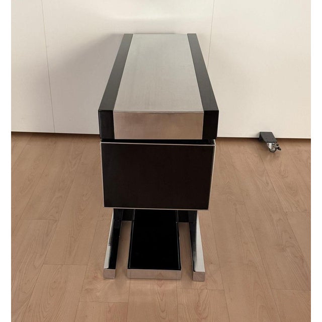 Convertible Bar and Stools in Black Lacquer, Chrome & Leather, Italy, 1970s, Set of 3 For Sale - Image 13 of 18