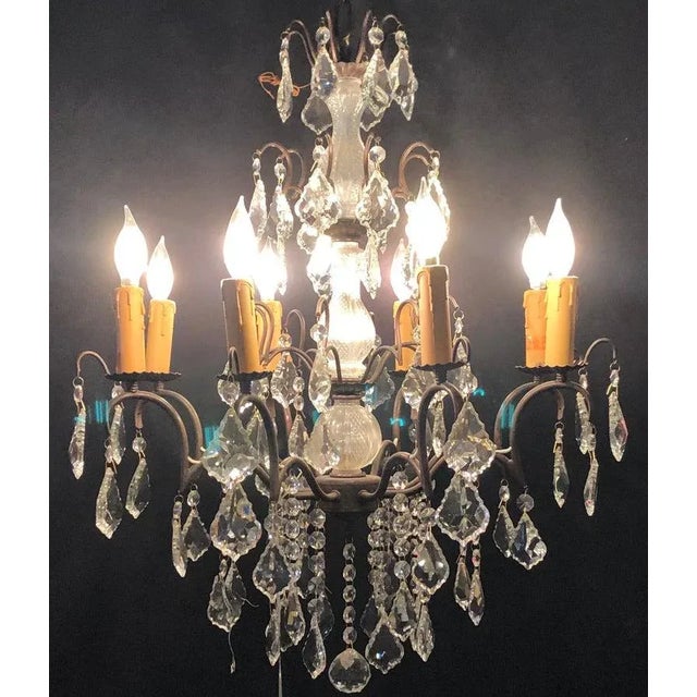 Copper Copper Designed Metal and Crystal Chandelier With Centre Cut Glass Column For Sale - Image 8 of 13