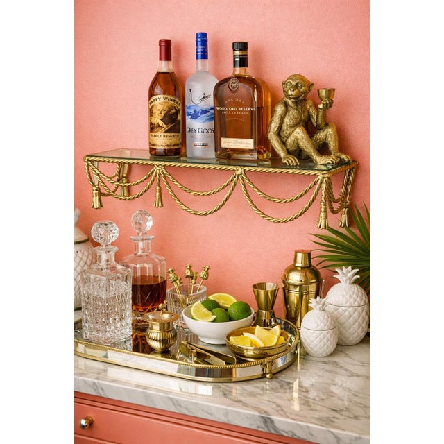 Vintage Solid Brass Tassel Wall Shelf With Glass Top For Sale In New Orleans - Image 6 of 9