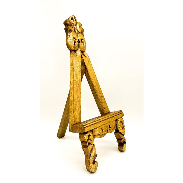 Vintage Giltwood Tabletop Display Easel, Hand-Carved Scrollwork Stand - Italian Style, Hollywood Regency For Sale - Image 13 of 15