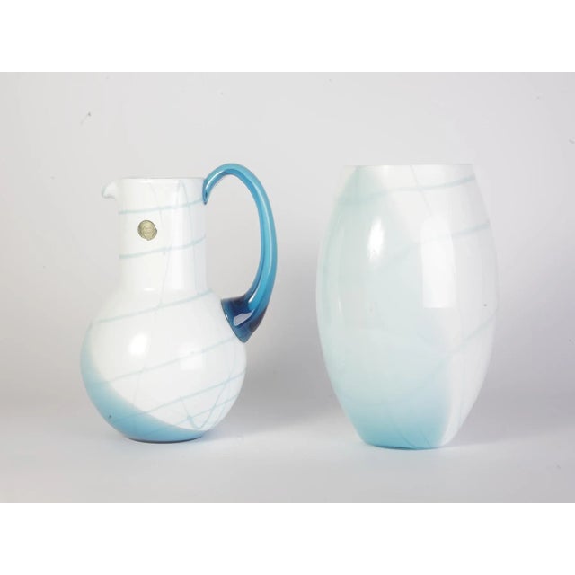 Blue and White Glass Vase and Jug Set from Bohemia Crystal, 1990s, Set of 2 For Sale - Image 15 of 15