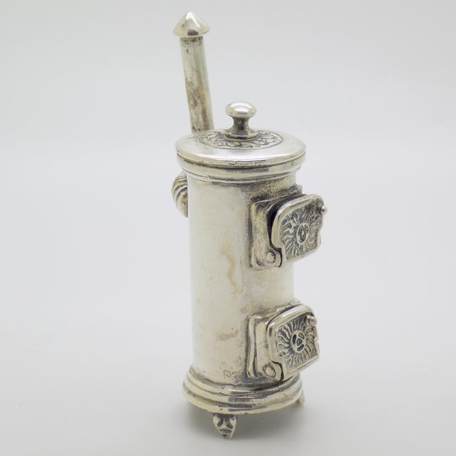 Vintage Italian Handmade Genuine Sterling Silver 925 Wooden Stove Figurine Miniature For Sale - Image 6 of 12