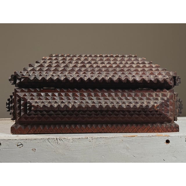 Antique Heavy Double 5 Layer Pyramid Lid Tramp Art Box/Folk Art For Sale In Philadelphia - Image 6 of 12