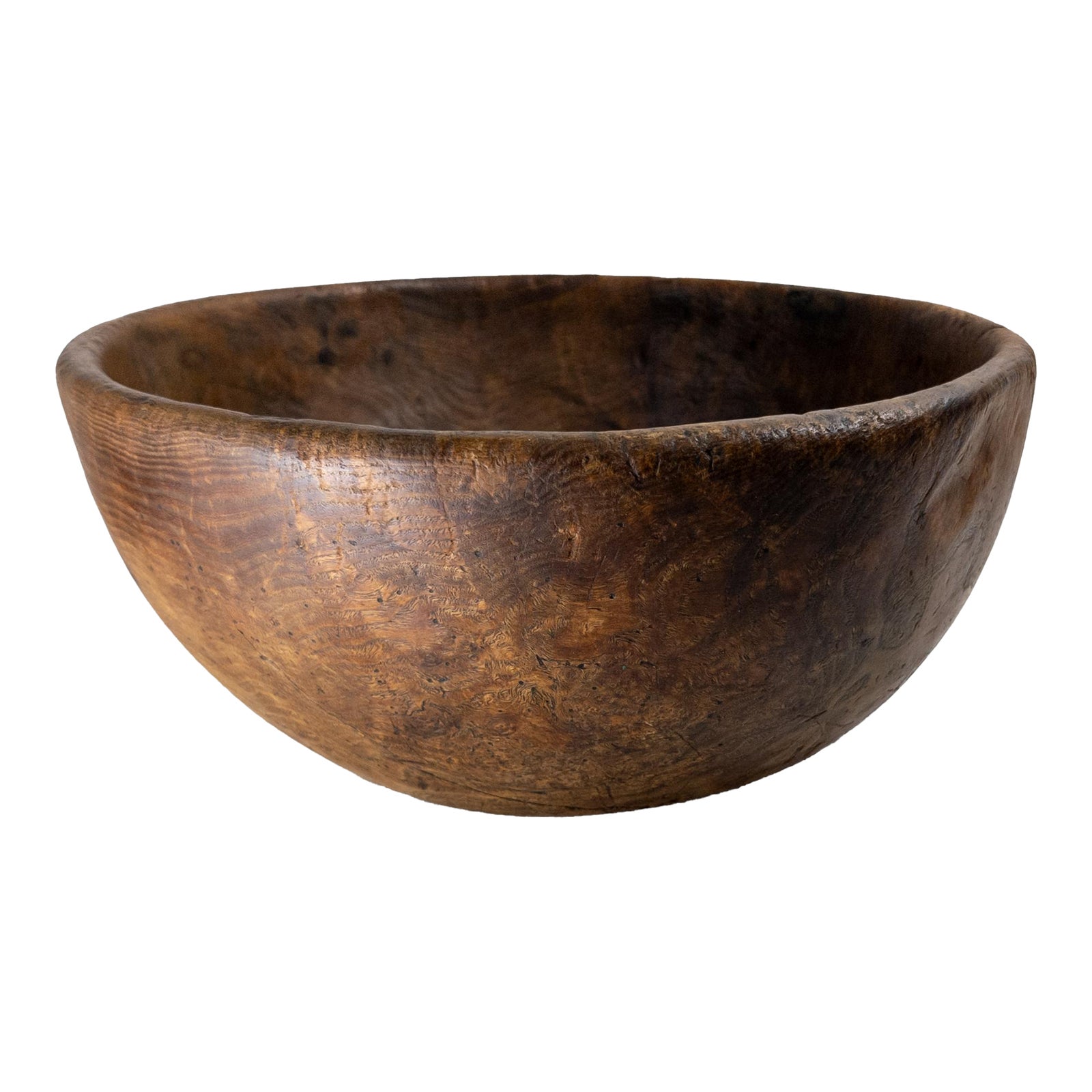 19th Century Primitive Rustic Hand Carved Elm Bowl, New England | Chairish