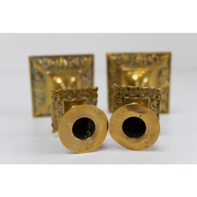Antique English Brass Candlesticks, 1890s, Set of 2 For Sale - Image 6 of 15