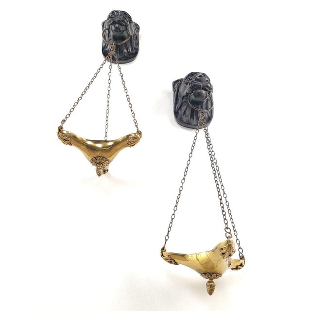 Brass Pair of Vintage Ancient Roman–Style Hanging Candlesticks For Sale - Image 8 of 8